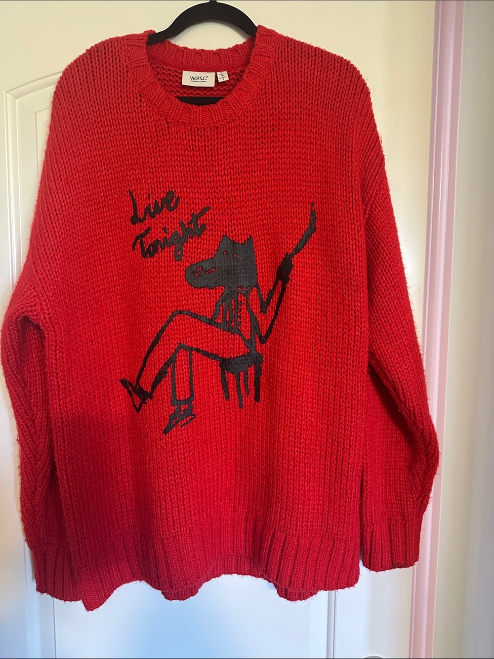 Wesc Red Crewneck Sweater with Black Graphic